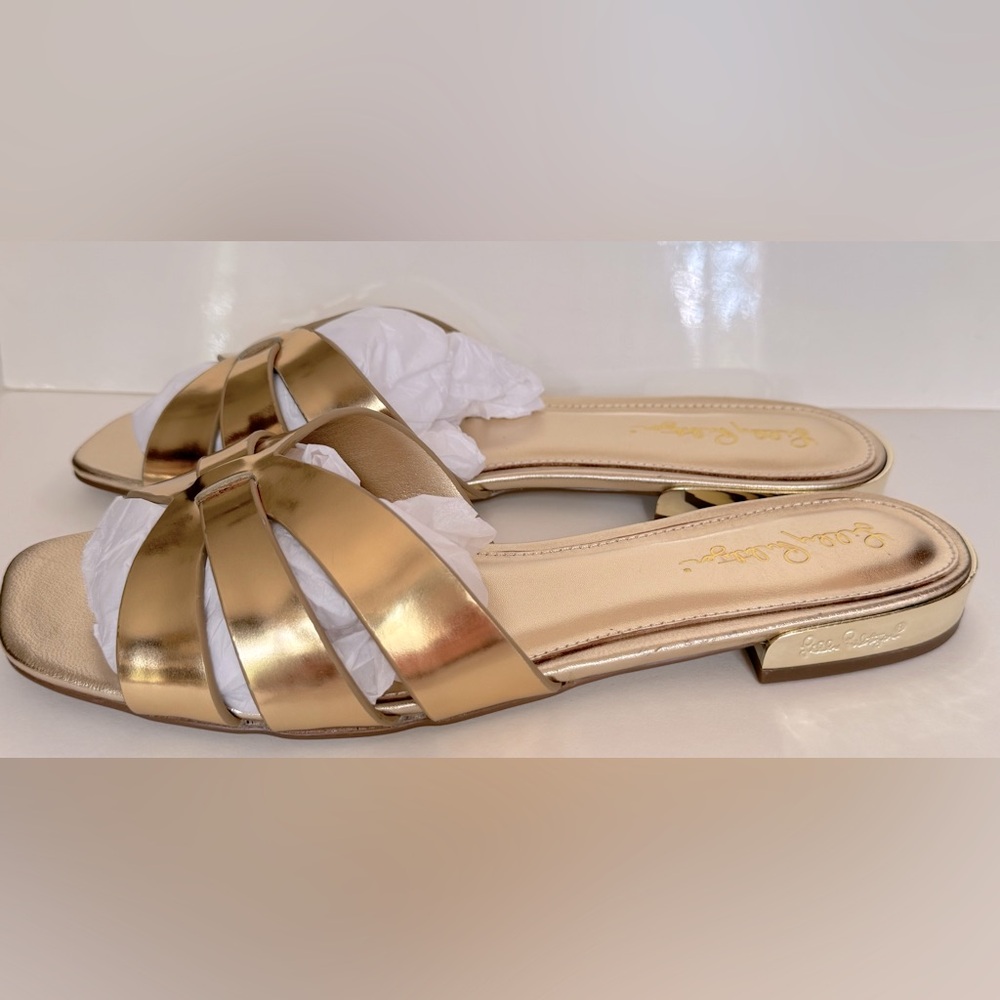 New Lilly Pulitzer Whitney gold Slides Sandals. Size 8 1/2 - Picture 2 of 6